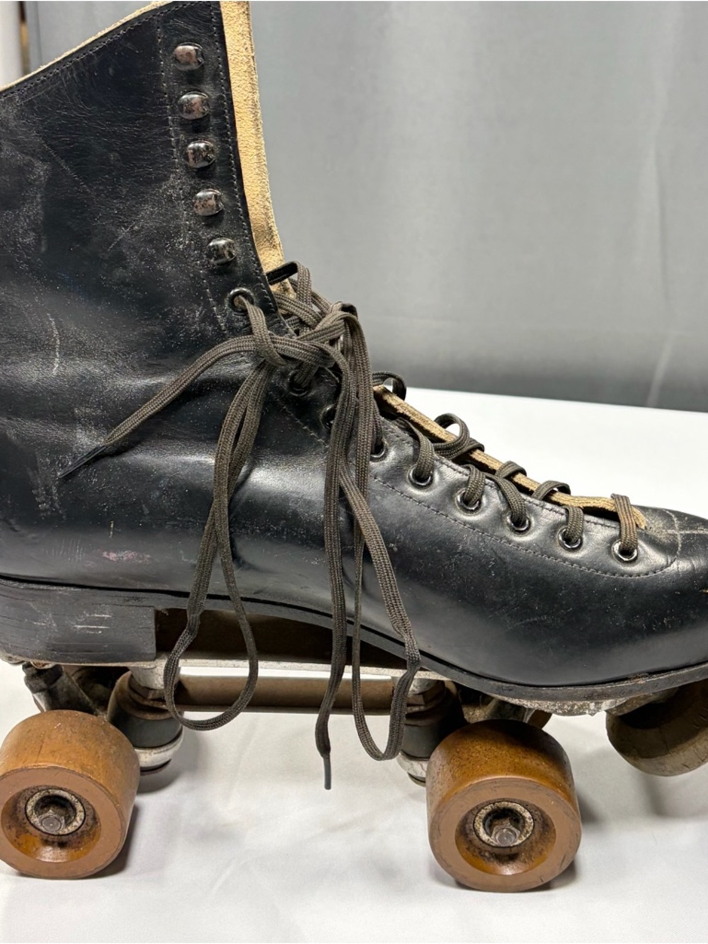 Riedell Roller Skates Black Leather Size 9 Vintage Quad Chicago Plate - Picture 5 of 15